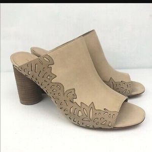 Pour la Victoire laser cut leather heeled mules